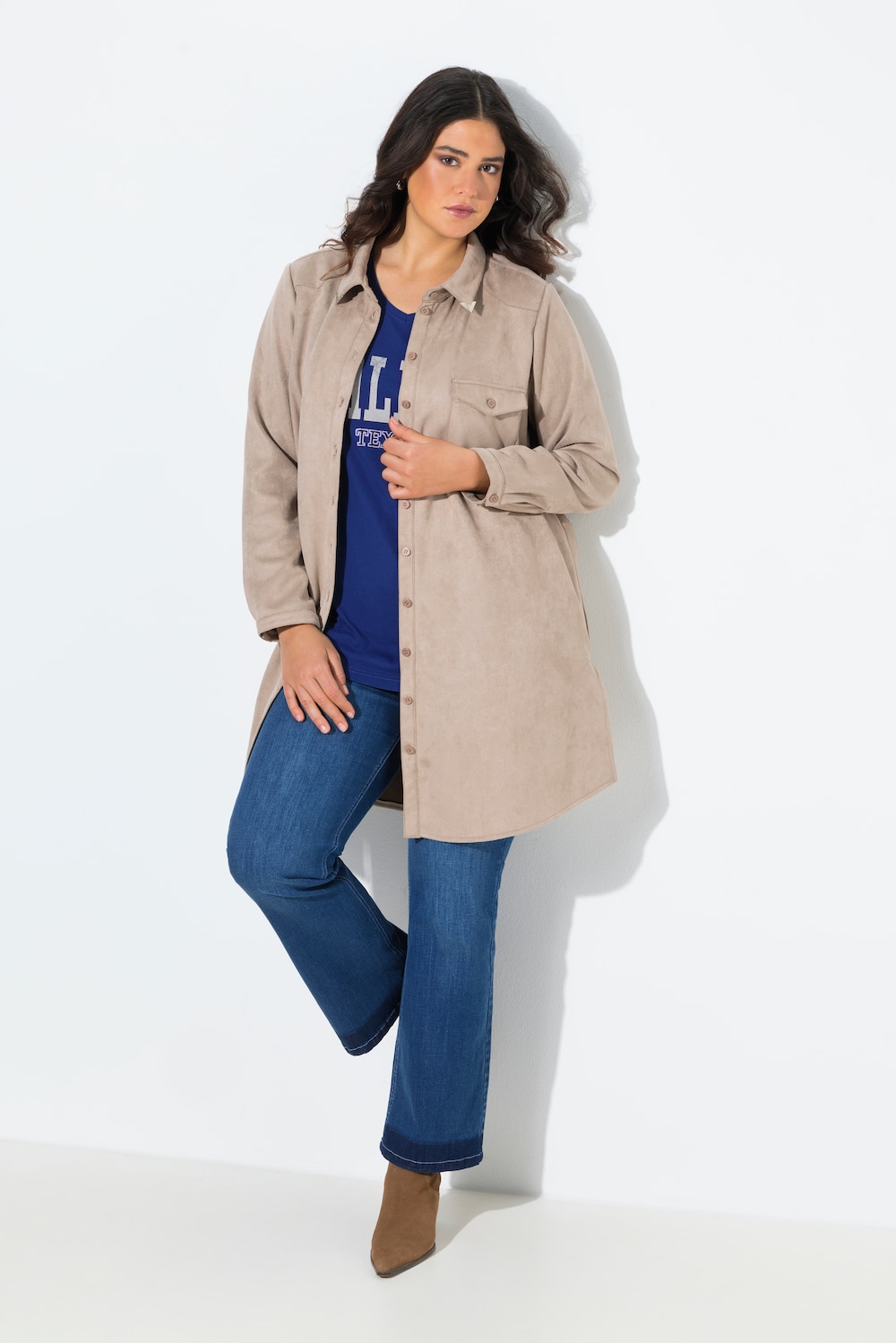 Große Größen Suede-Longjacke, Damen, braun, Größe: 46/48, Polyester, Ulla Popken von Ulla Popken