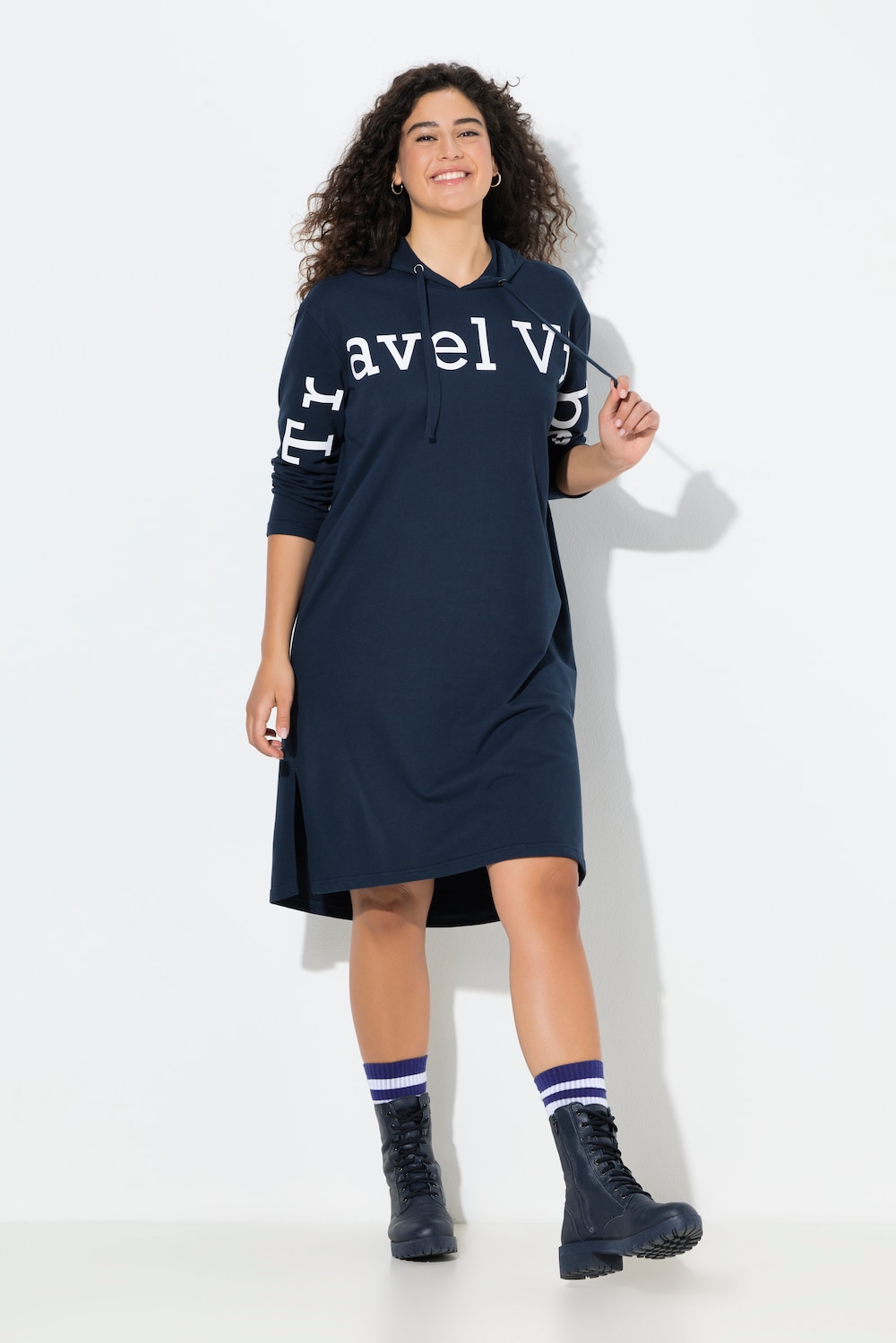 Große Größen Sweat-Midikleid, Damen, blau, Größe: 46/48, Polyester/Baumwolle, Ulla Popken von Ulla Popken