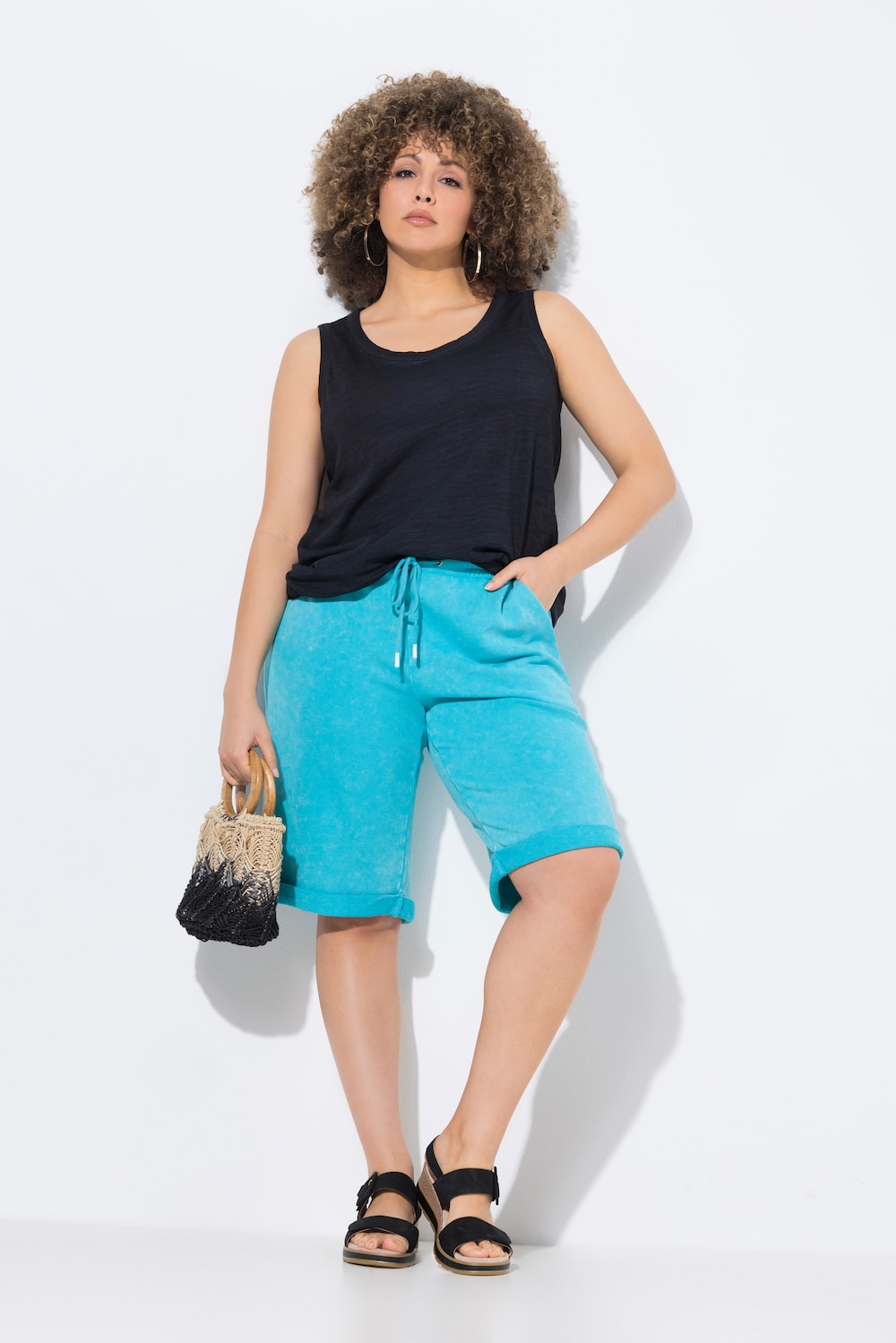 Große Größen Sweat-Shorts Mary, Damen, türkis, Größe: 46/48, Baumwolle, Ulla Popken von Ulla Popken