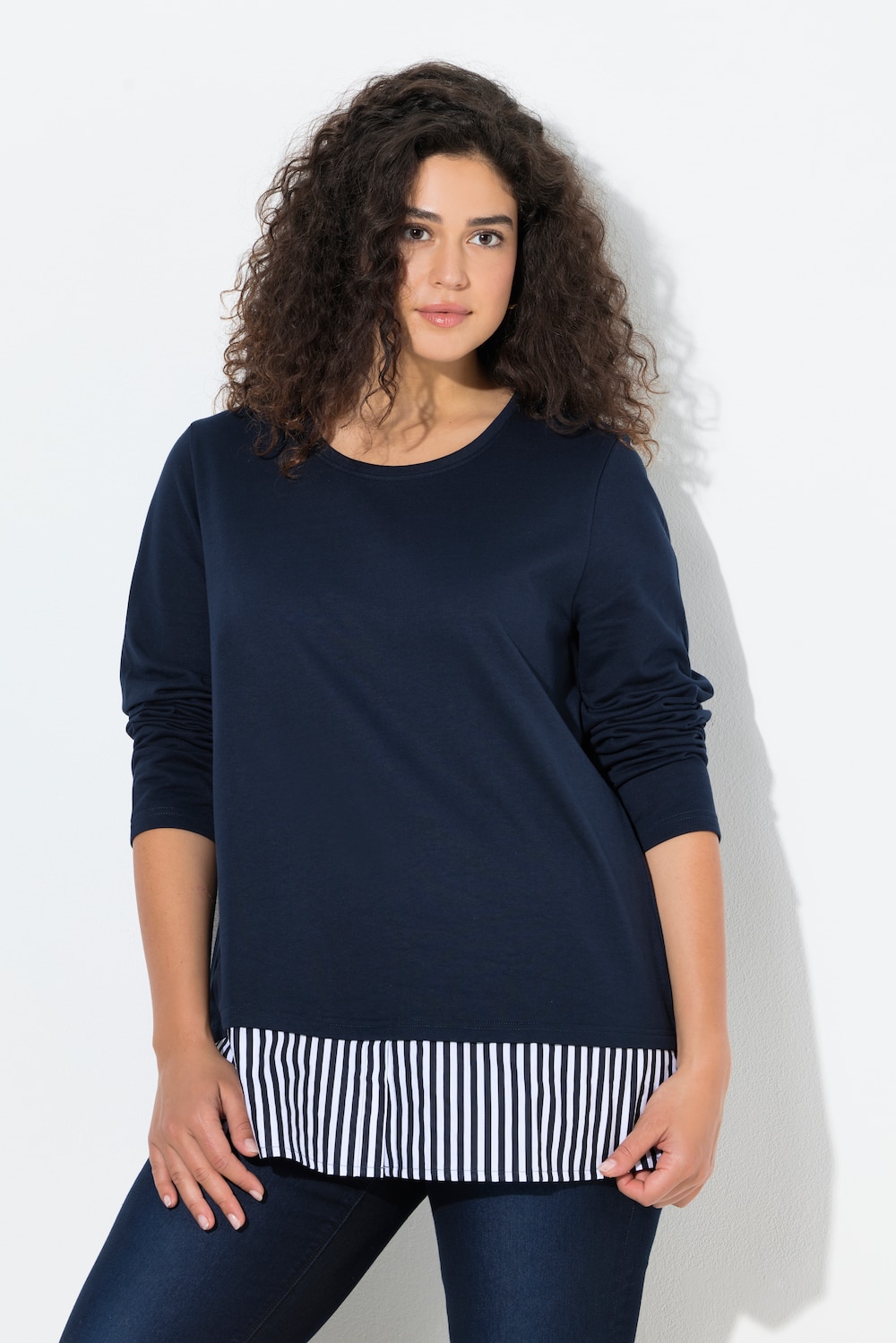 Große Größen Sweater, Damen, blau, Größe: 50/52, Baumwolle/Polyester, Ulla Popken von Ulla Popken