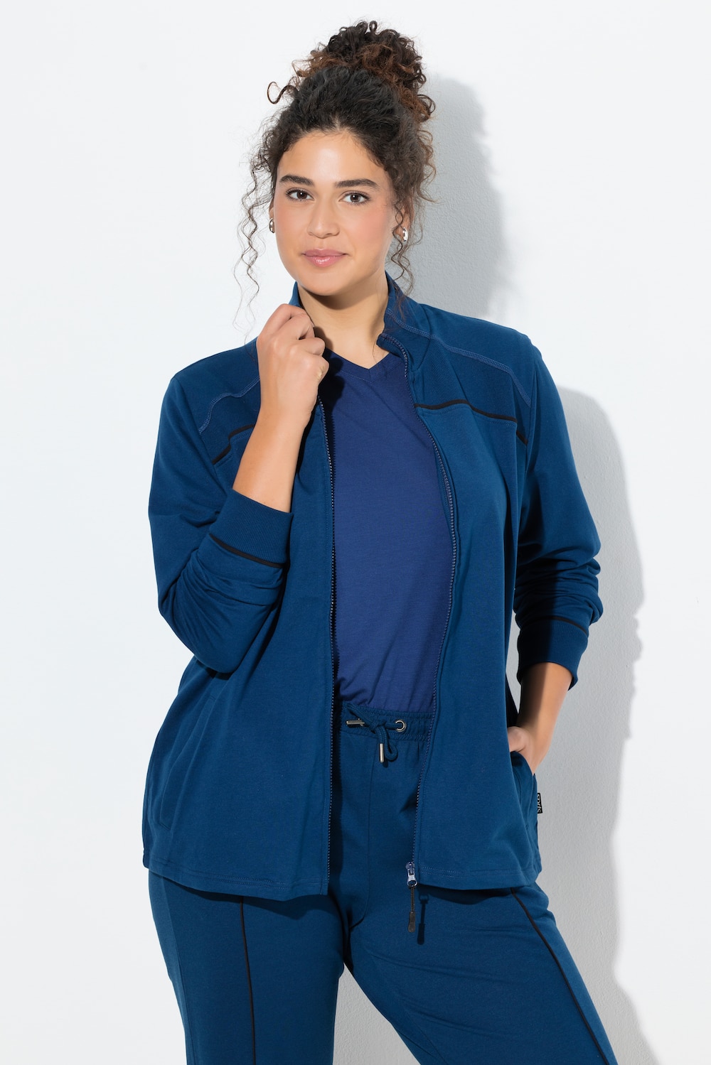 Große Größen Sweatjacke, Damen, blau, Größe: 50/52, Baumwolle/Polyester, Ulla Popken von Ulla Popken