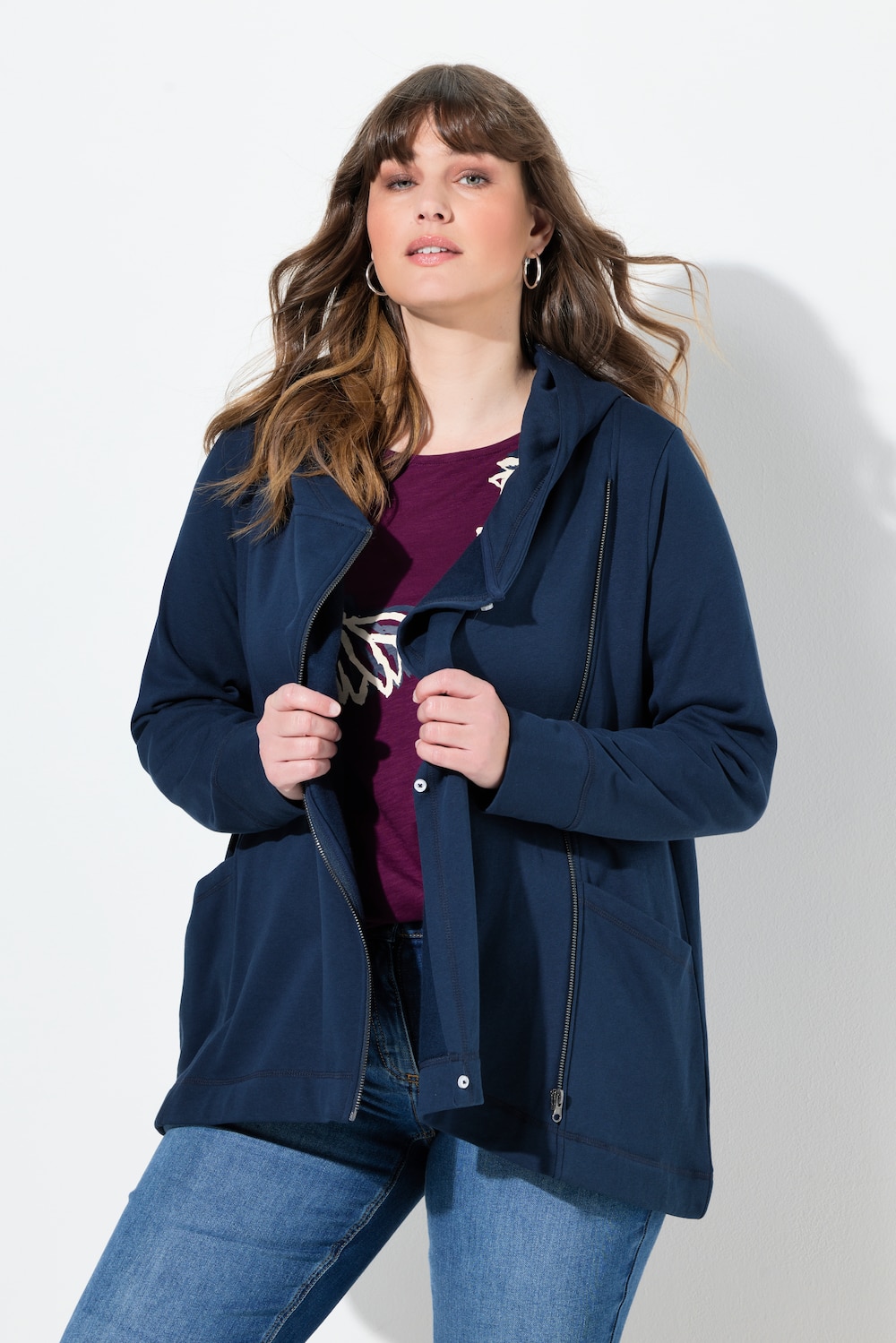 Große Größen Sweatjacke, Damen, blau, Größe: 58/60, Baumwolle, Ulla Popken von Ulla Popken