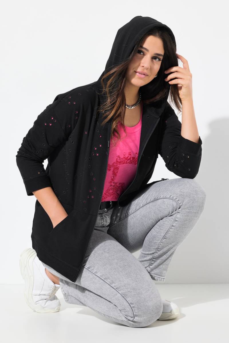 Große Größen Sweatjacke, Damen, schwarz, Größe: 46/48, Baumwolle/Polyester, Ulla Popken von Ulla Popken