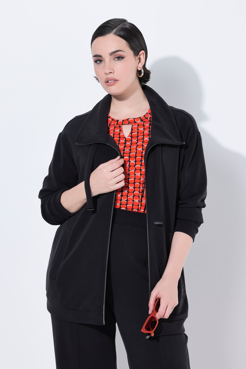 Große Größen Sweatjacke, Damen, schwarz, Größe: 46/48, Synthetische Fasern/Polyester, Ulla Popken von Ulla Popken