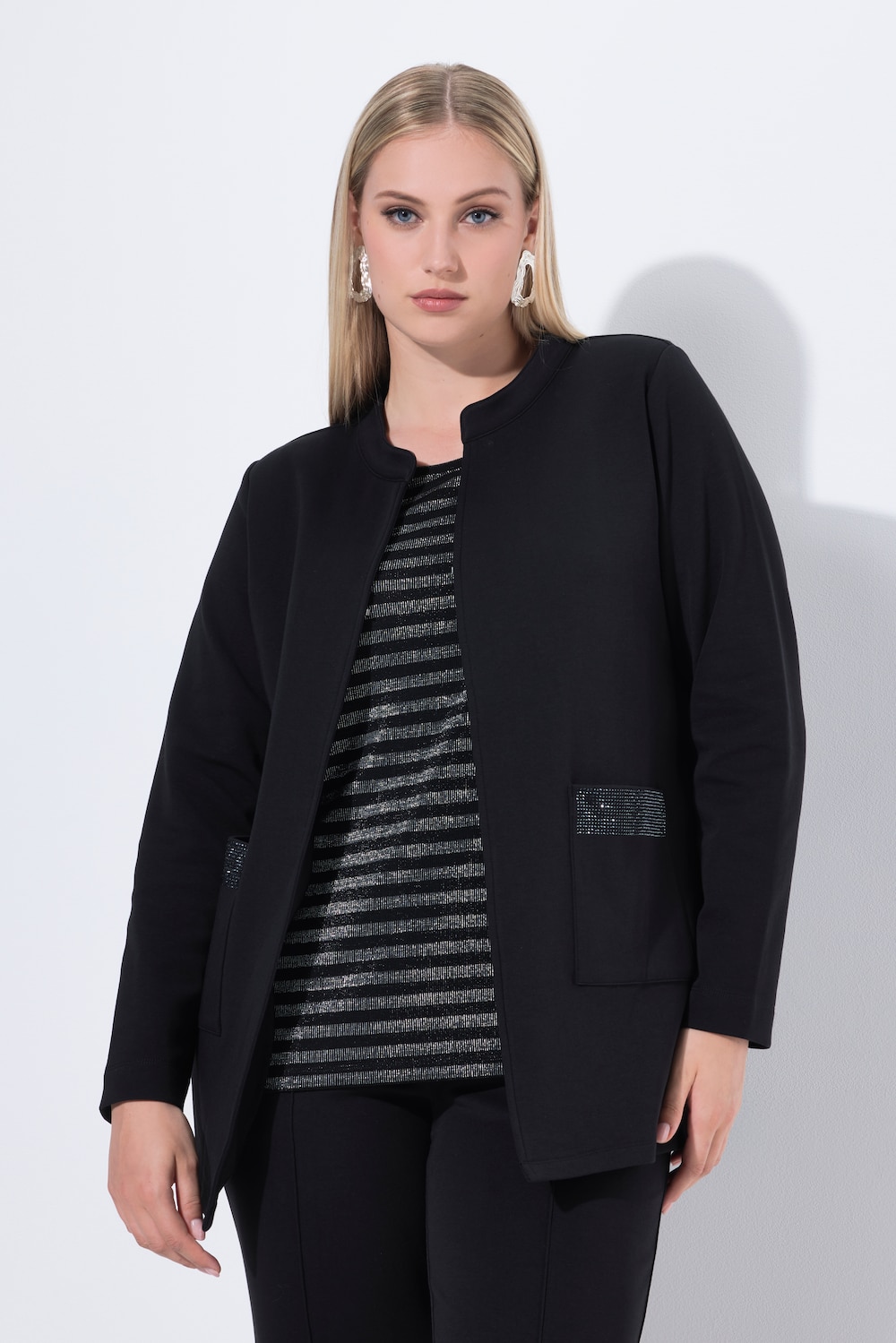 Große Größen Sweatjacke, Damen, schwarz, Größe: 54/56, Baumwolle/Polyester, Ulla Popken von Ulla Popken