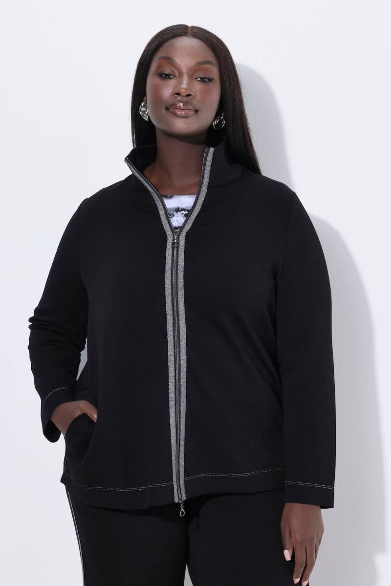 Große Größen Sweatjacke, Damen, schwarz, Größe: 54/56, Viskose/Polyester, Ulla Popken von Ulla Popken