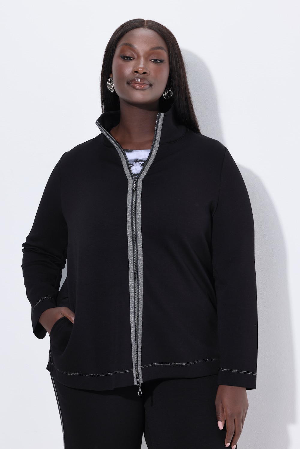 Große Größen Sweatjacke, Damen, schwarz, Größe: 58/60, Viskose/Polyester, Ulla Popken von Ulla Popken