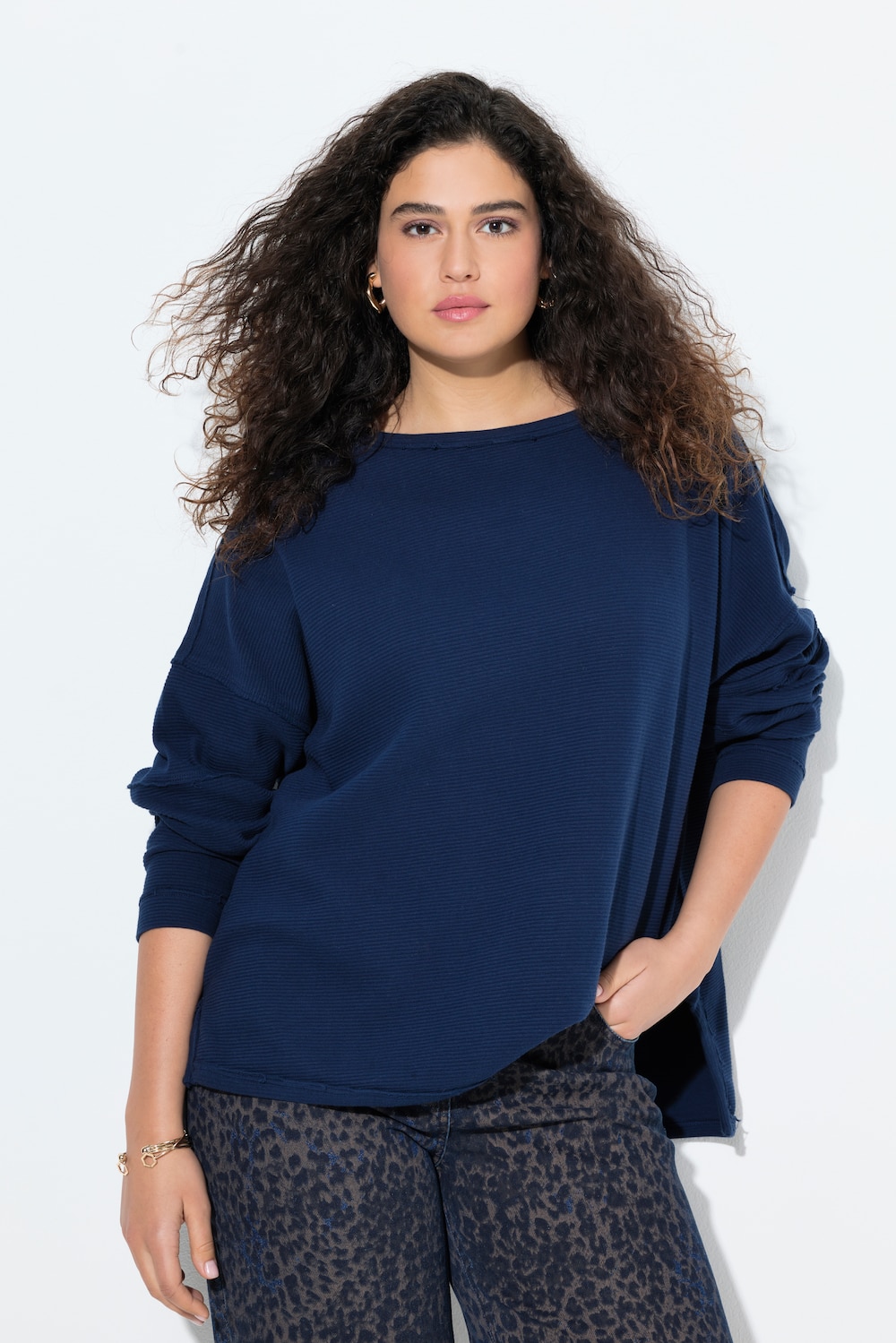 Große Größen Sweatshirt, Damen, blau, Größe: 50/52, Baumwolle, Ulla Popken von Ulla Popken