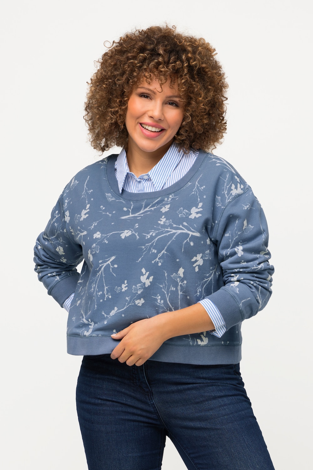 Große Größen Sweatshirt, Damen, blau, Größe: 54/56, Baumwolle/Polyester, Ulla Popken von Ulla Popken