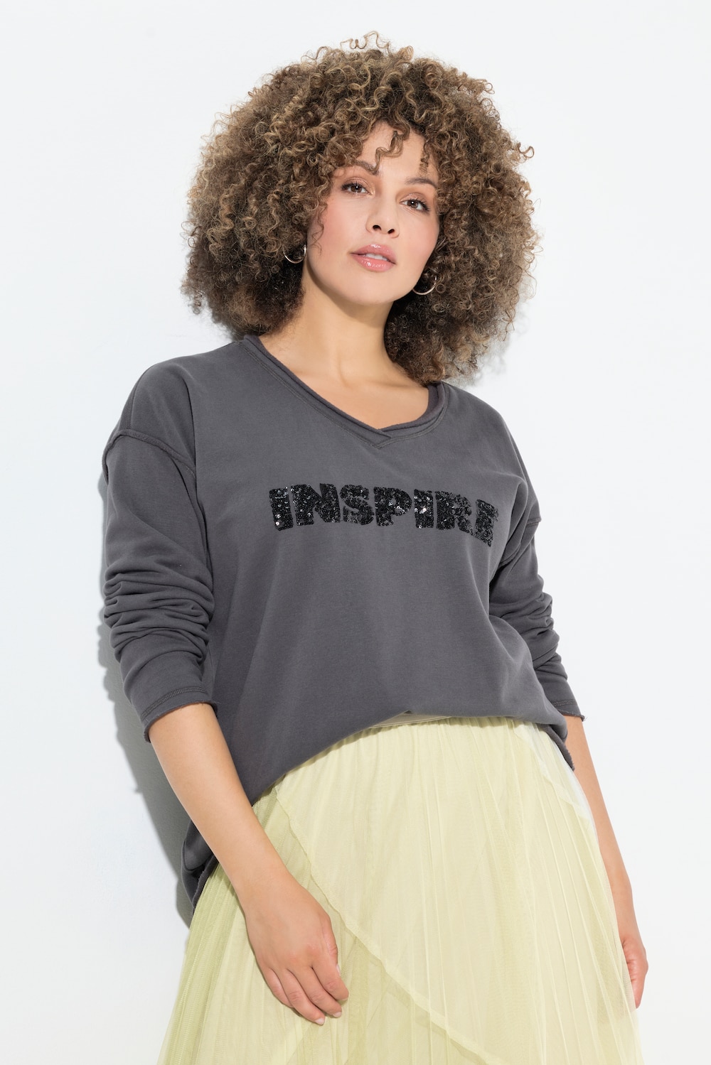 Große Größen Sweatshirt, Damen, grau, Größe: 50/52, Baumwolle/Polyester, Ulla Popken von Ulla Popken