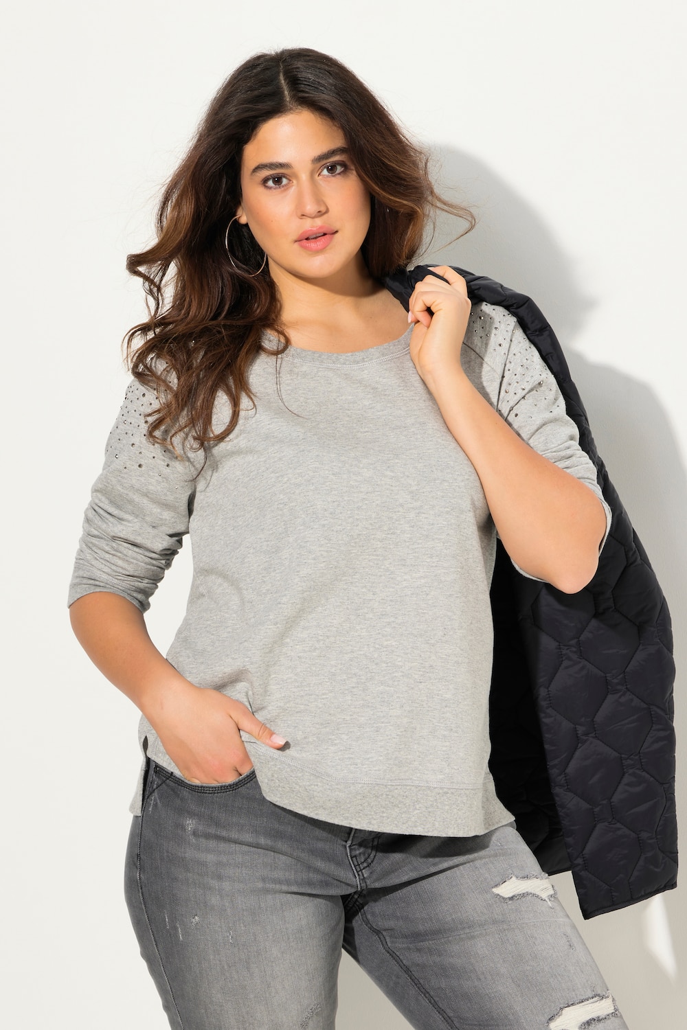 Große Größen Sweatshirt, Damen, grau, Größe: 58/60, Baumwolle/Polyester, Ulla Popken von Ulla Popken
