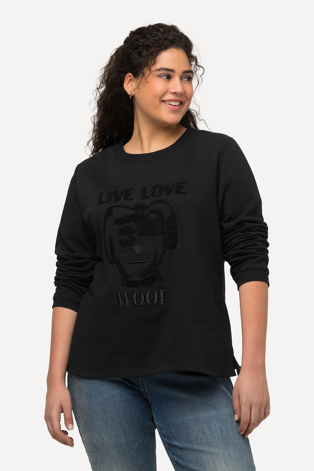 Große Größen Sweatshirt, Damen, schwarz, Größe: 46/48, Baumwolle, Ulla Popken von Ulla Popken