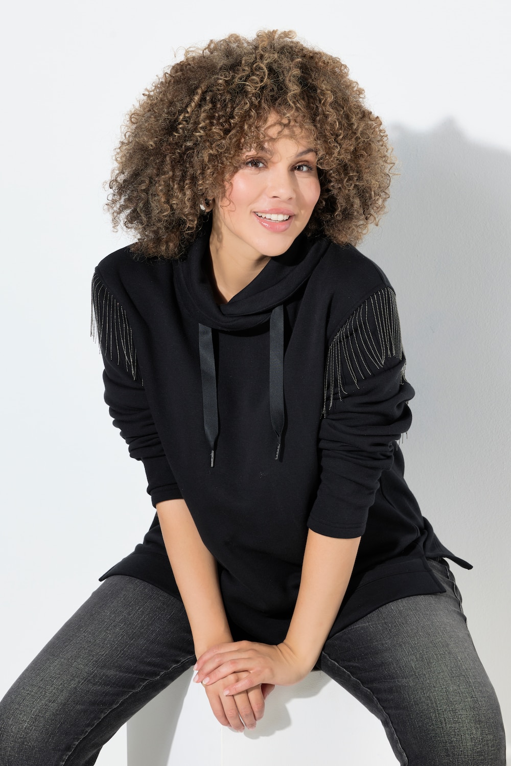 Große Größen Sweatshirt, Damen, schwarz, Größe: 46/48, Polyester/Baumwolle, Ulla Popken von Ulla Popken
