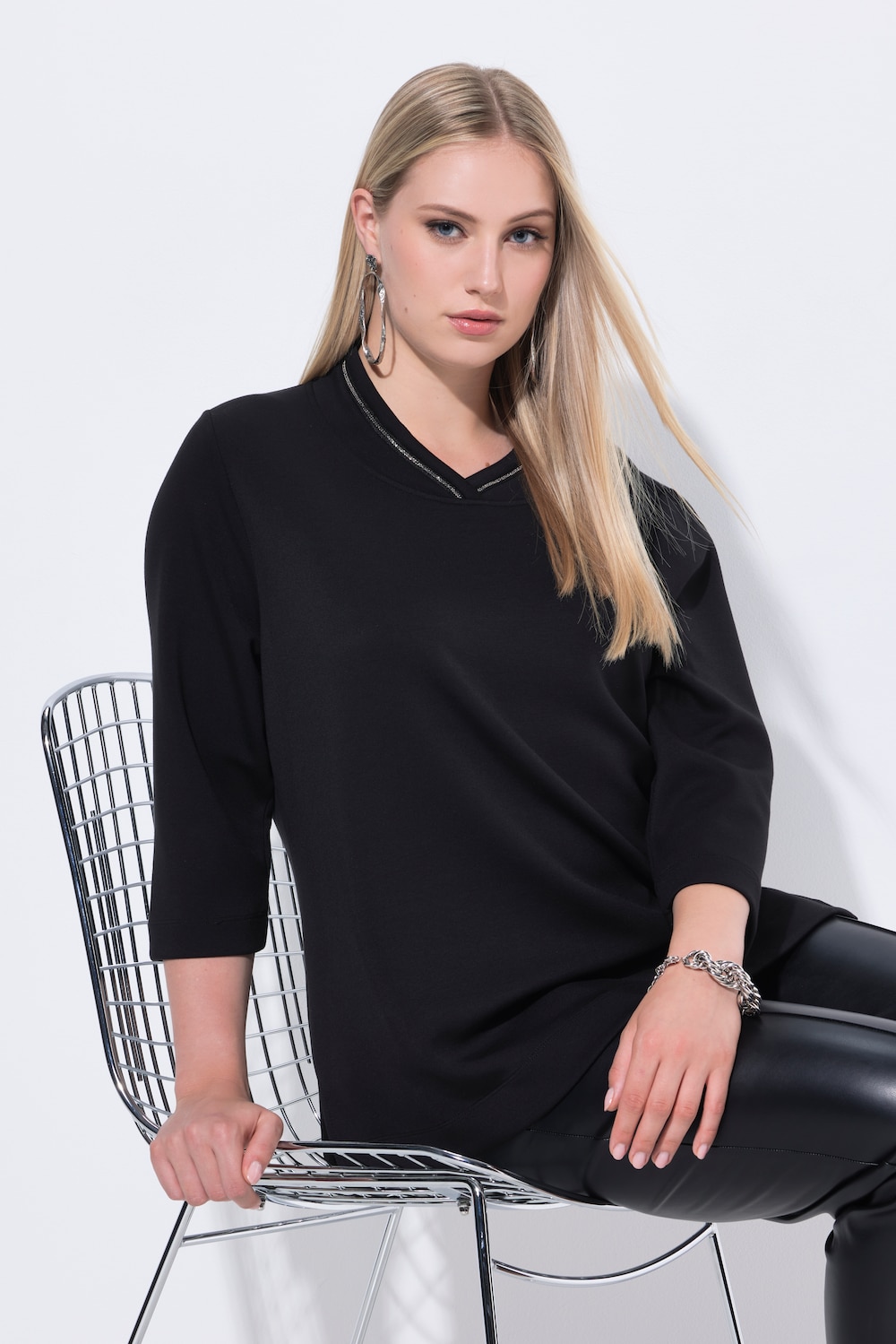 Große Größen Sweatshirt, Damen, schwarz, Größe: 46/48, Synthetische Fasern/Polyester, Ulla Popken von Ulla Popken