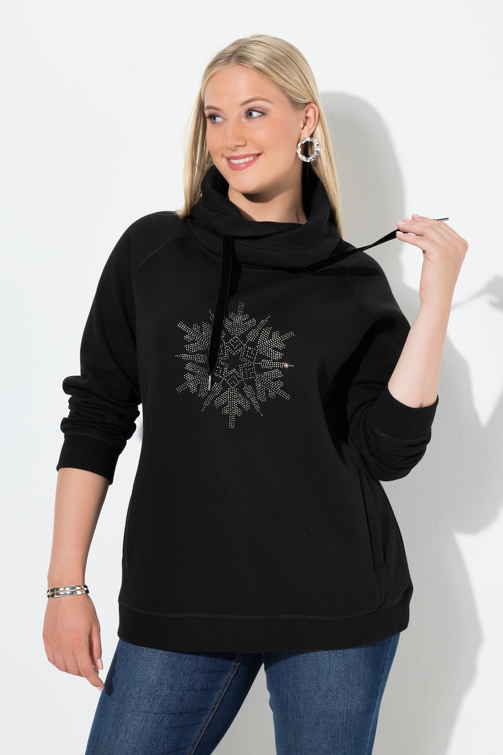 Große Größen Sweatshirt, Damen, schwarz, Größe: 50/52, Baumwolle, Ulla Popken von Ulla Popken
