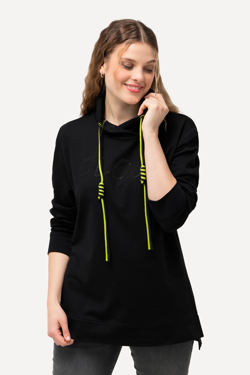 Große Größen Sweatshirt, Damen, schwarz, Größe: 50/52, Baumwolle/Polyester, Ulla Popken von Ulla Popken