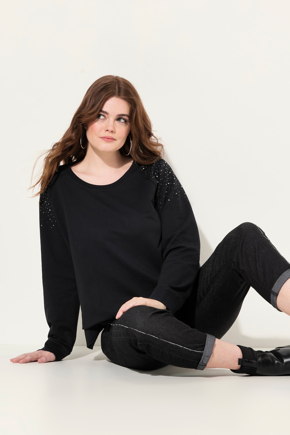 Große Größen Sweatshirt, Damen, schwarz, Größe: 58/60, Baumwolle/Polyester, Ulla Popken von Ulla Popken