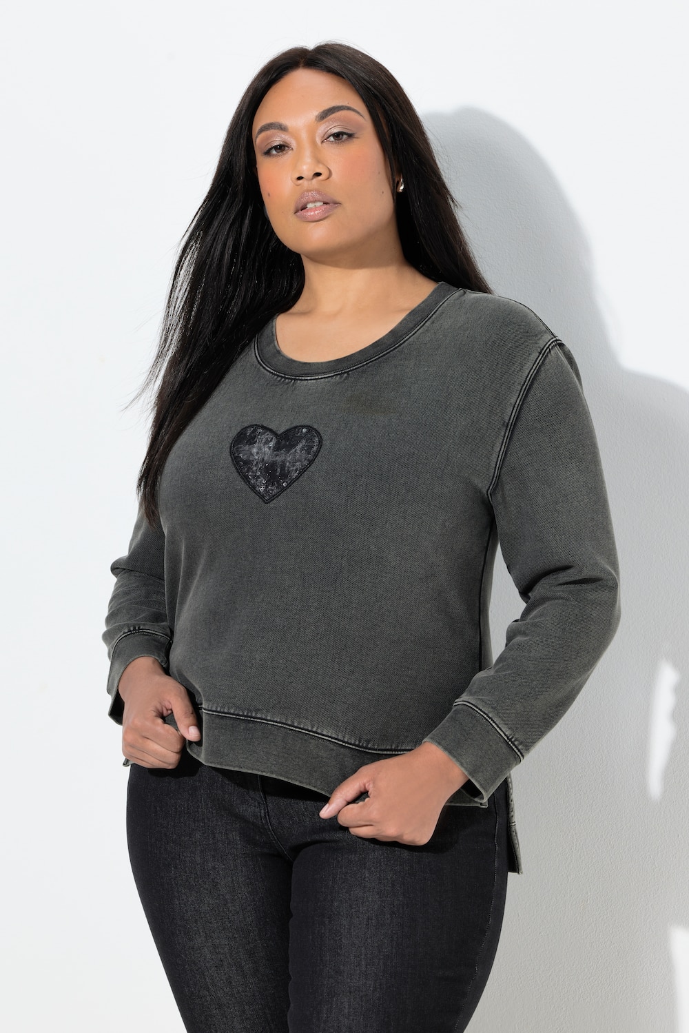 Große Größen Sweatshirt, Damen, schwarz, Größe: 58/60, Baumwolle/Polyester, Ulla Popken von Ulla Popken