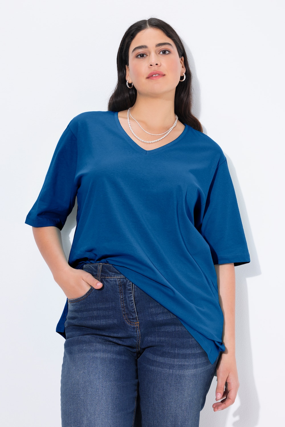 Große Größen T-Shirt, Damen, blau, Größe: 46/48, Baumwolle/Viskose, Ulla Popken von Ulla Popken