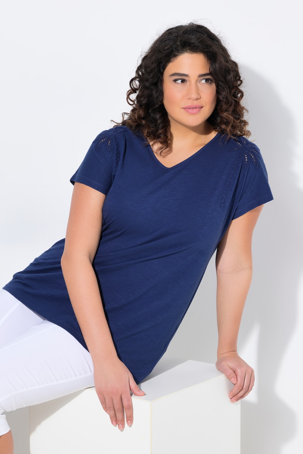 Große Größen T-Shirt, Damen, blau, Größe: 54/56, Baumwolle, Ulla Popken von Ulla Popken