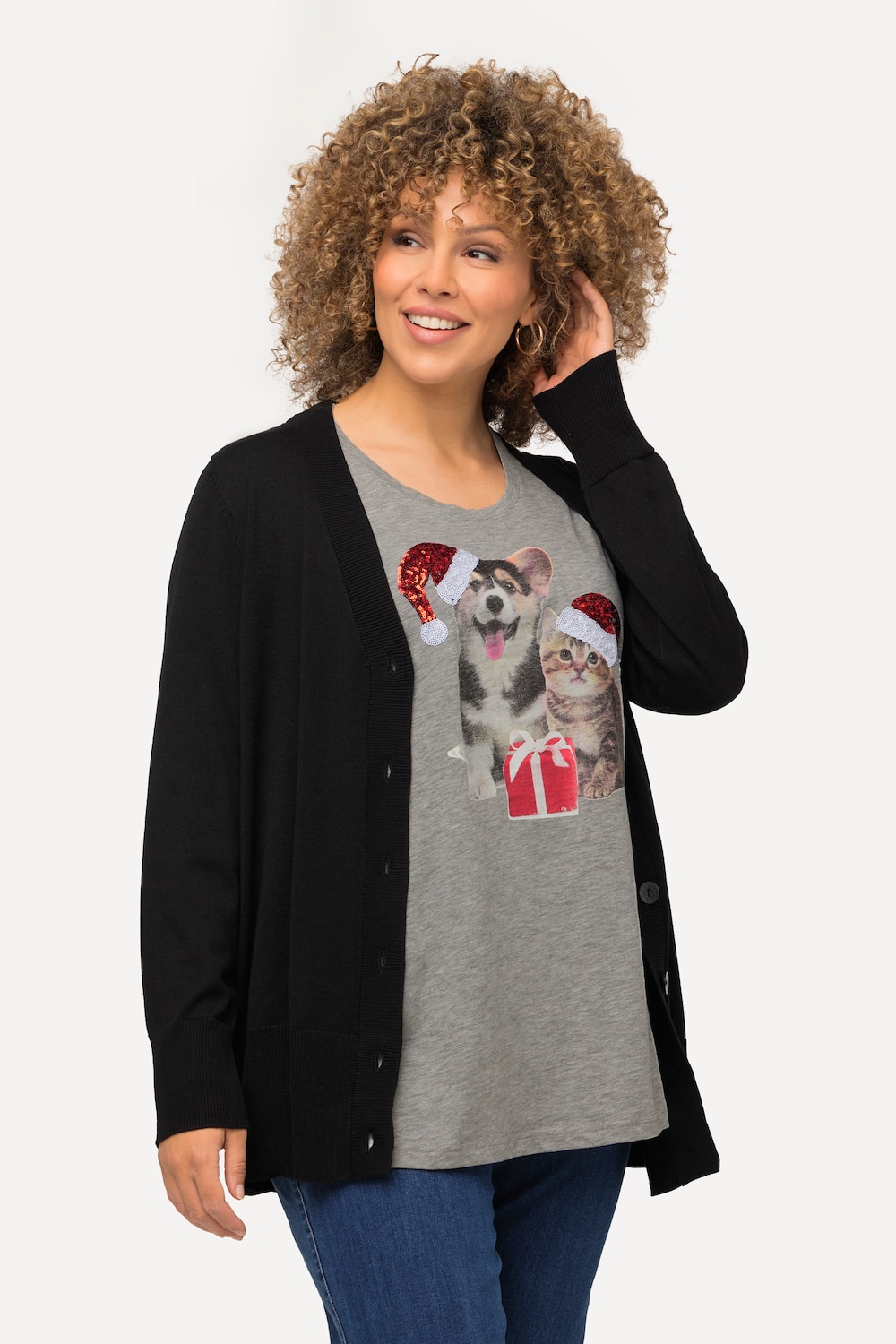 Große Größen Weihnachts-Shirt, Damen, grau, Größe: 42/44, Baumwolle, Ulla Popken von Ulla Popken