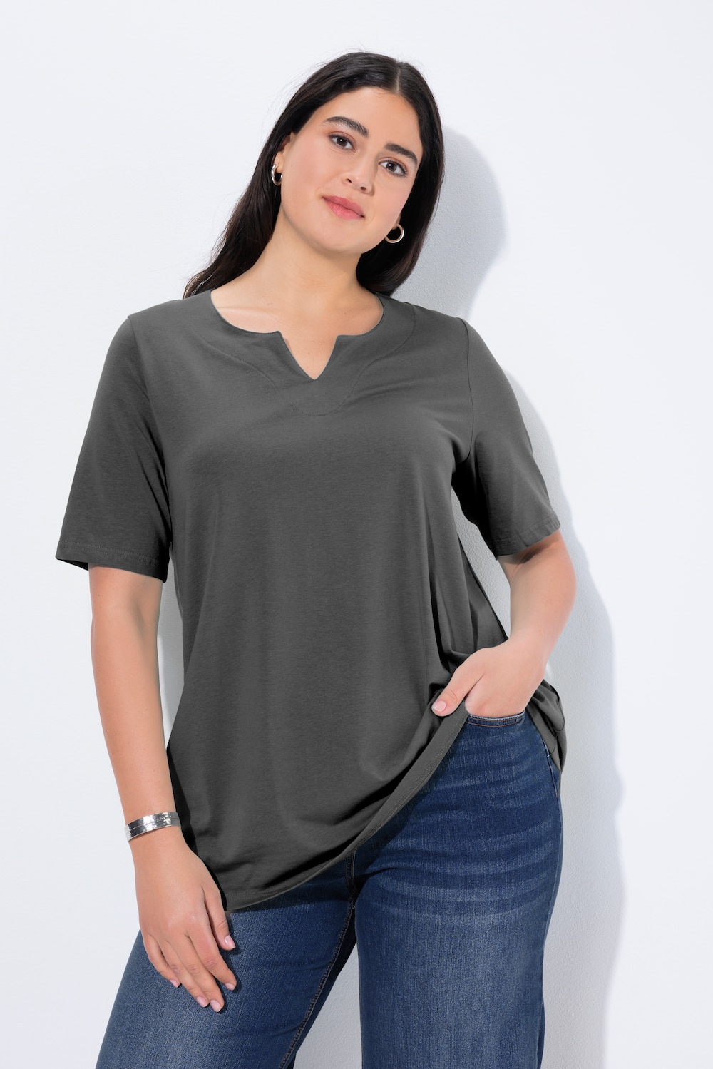 Große Größen T-Shirt, Damen, grau, Größe: 50/52, Baumwolle, Ulla Popken von Ulla Popken