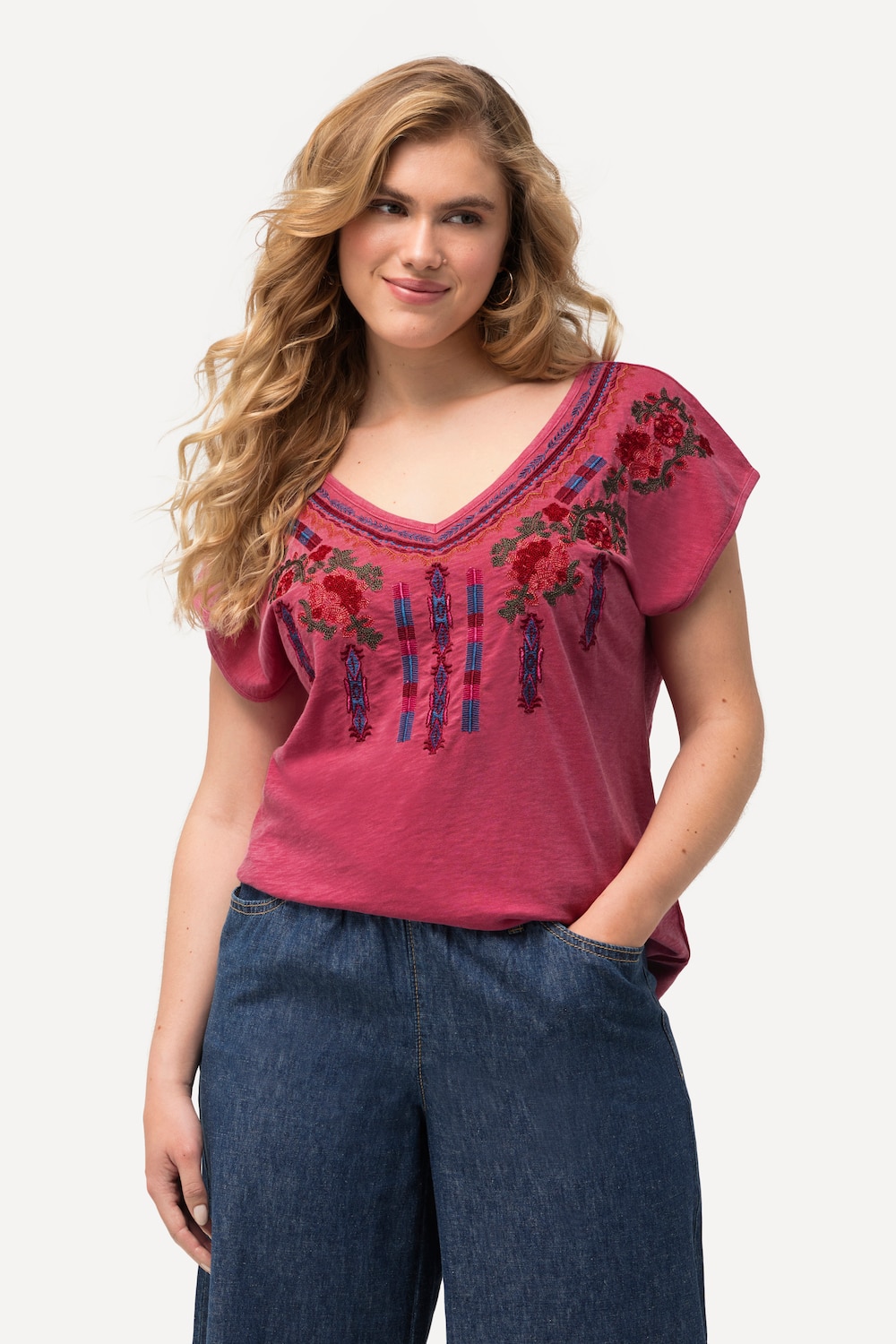 Große Größen T-Shirt, Damen, rosa, Größe: 42/44, Baumwolle, Ulla Popken von Ulla Popken