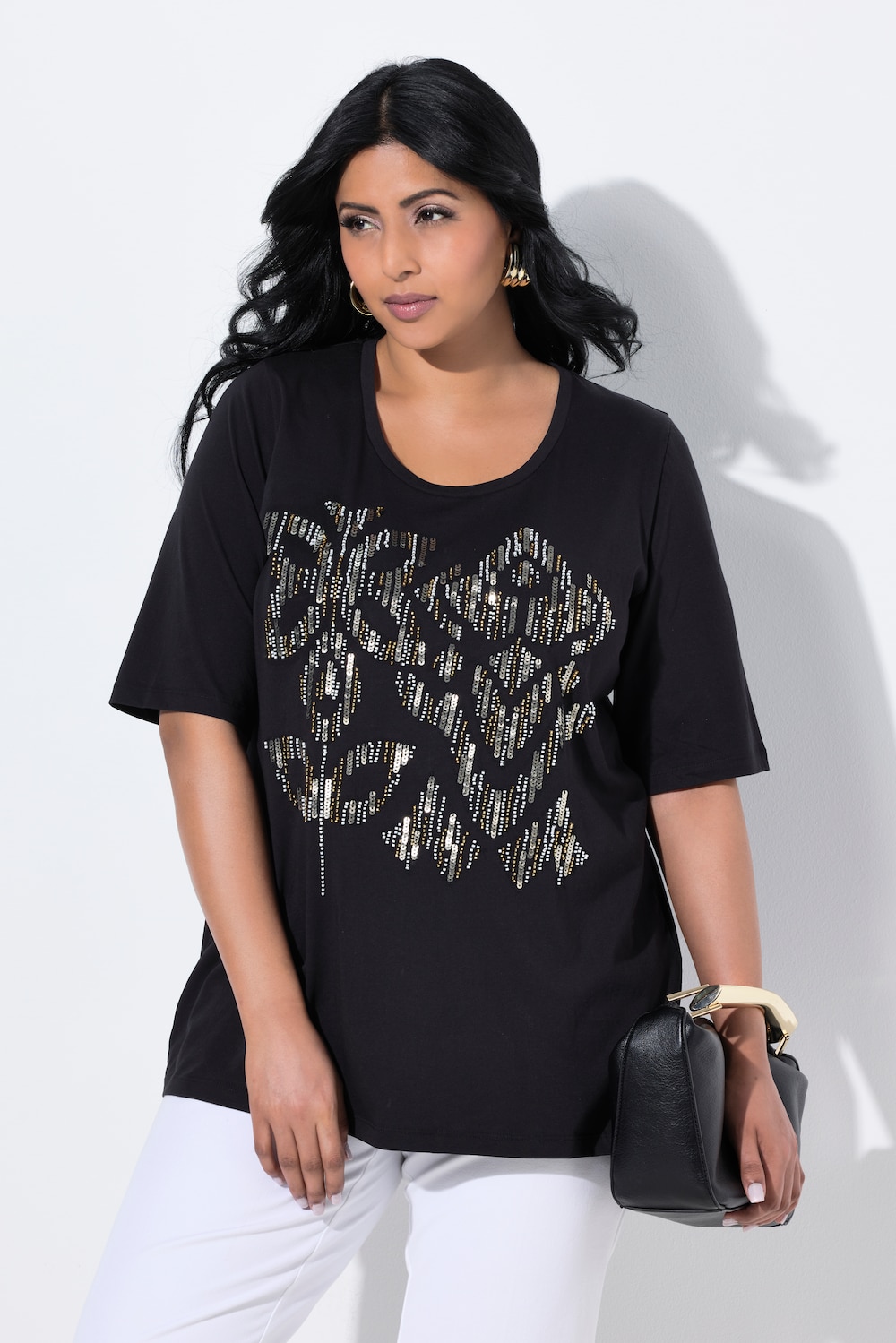 Große Größen T-Shirt, Damen, schwarz, Größe: 46/48, Baumwolle, Ulla Popken von Ulla Popken