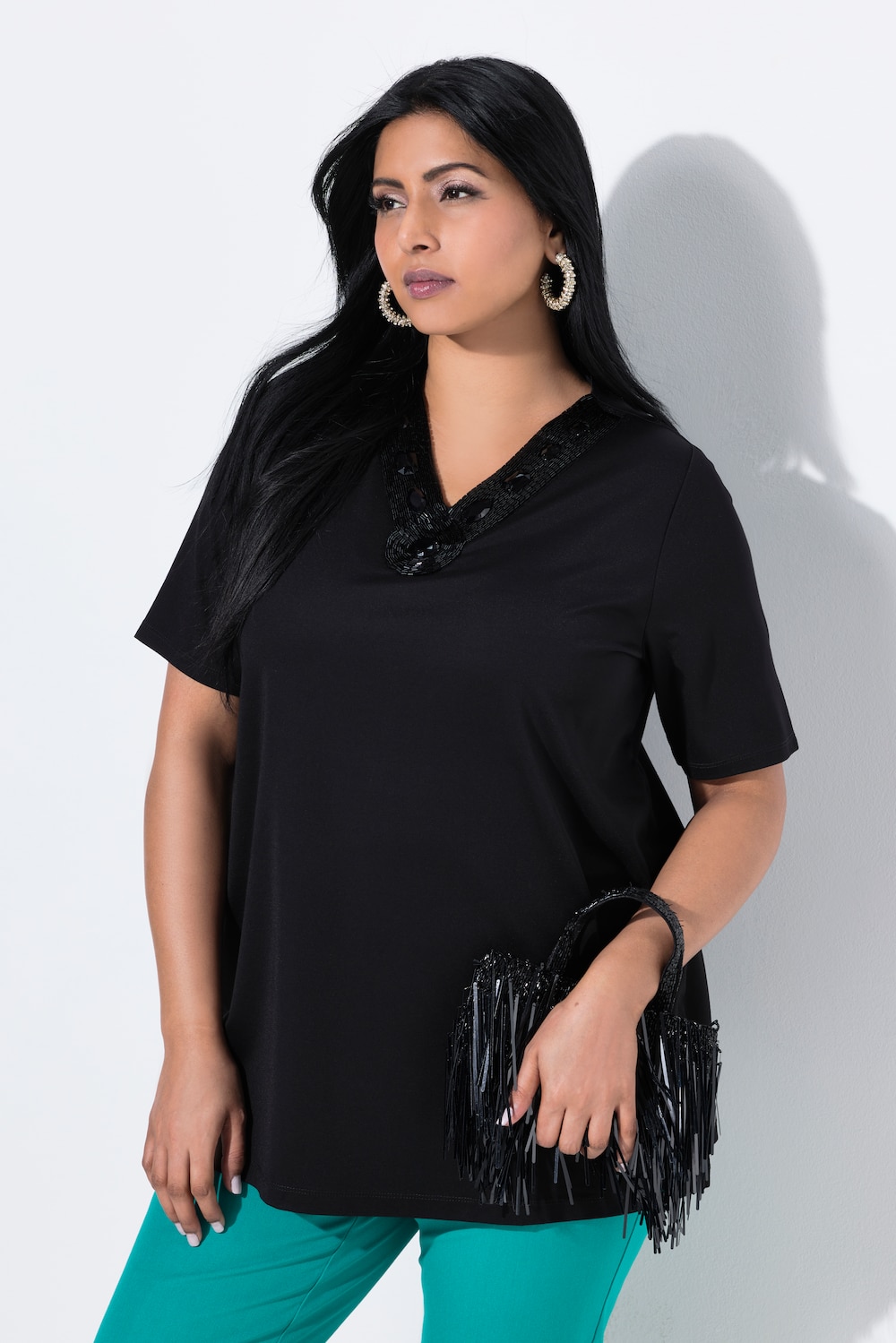 Große Größen T-Shirt, Damen, schwarz, Größe: 54/56, Viskose/Synthetische Fasern/Elasthan, Ulla Popken von Ulla Popken