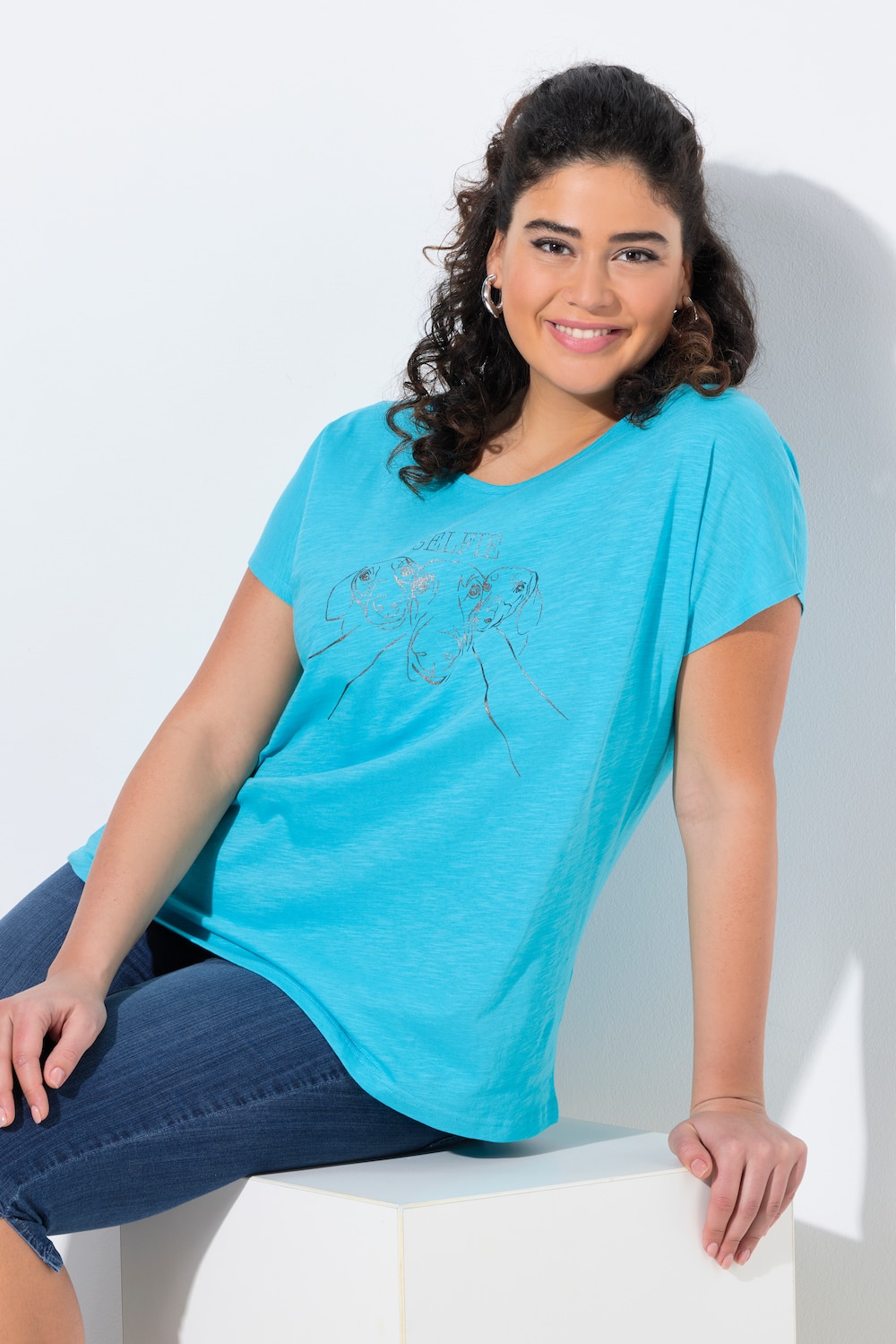 Große Größen T-Shirt, Damen, türkis, Größe: 46/48, Baumwolle, Ulla Popken von Ulla Popken