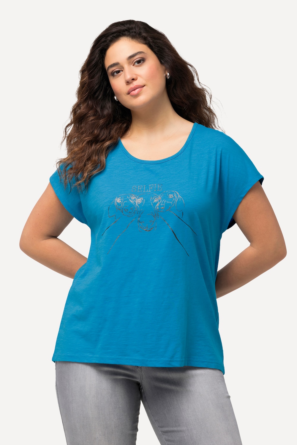 Große Größen T-Shirt, Damen, türkis, Größe: 50/52, Baumwolle, Ulla Popken von Ulla Popken