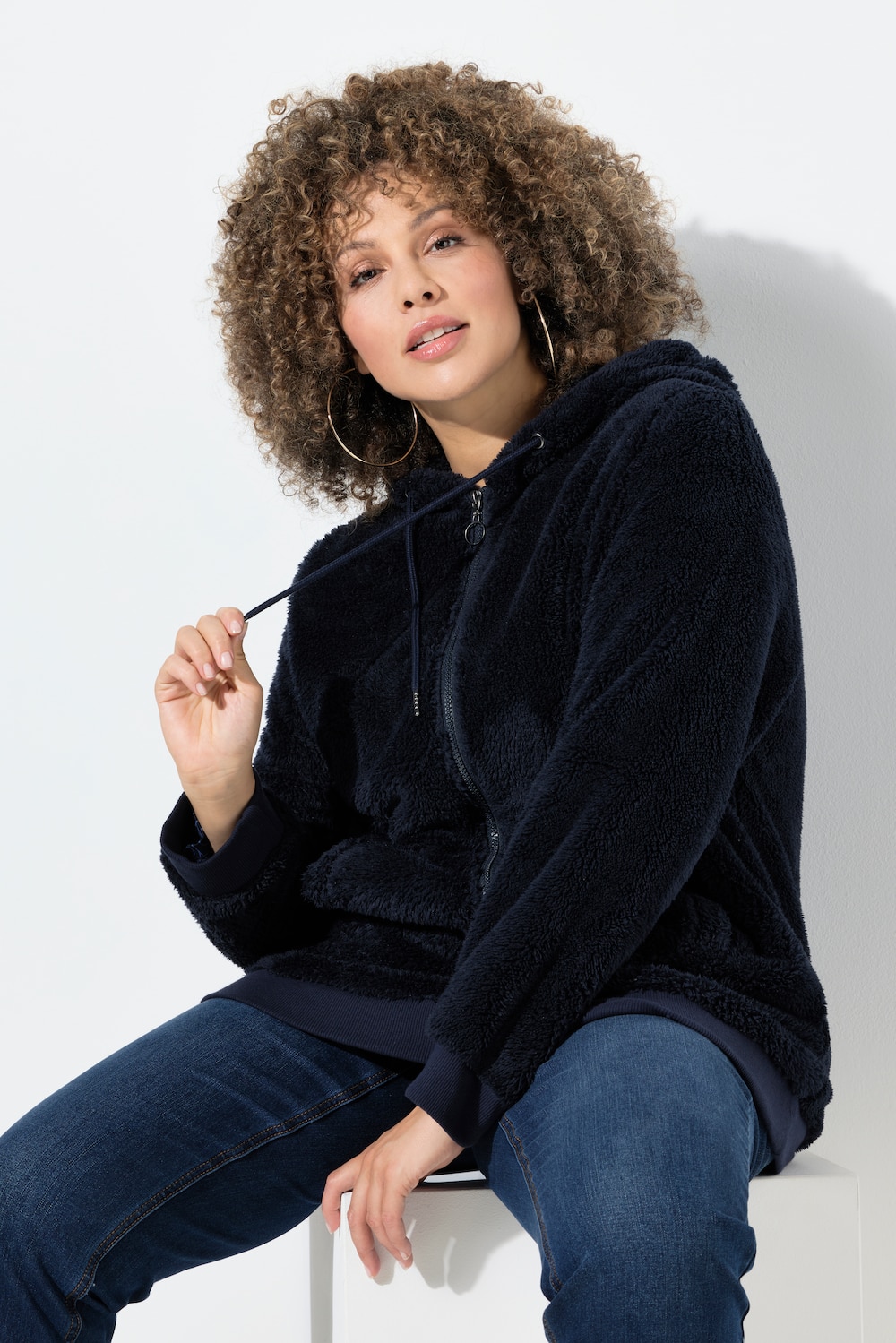 Große Größen Teddy-Jacke, Damen, blau, Größe: 46/48, Polyester, Ulla Popken von Ulla Popken