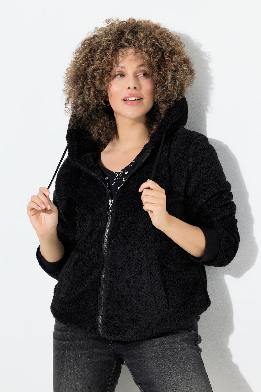 Große Größen Teddy-Jacke, Damen, schwarz, Größe: 46/48, Polyester, Ulla Popken von Ulla Popken