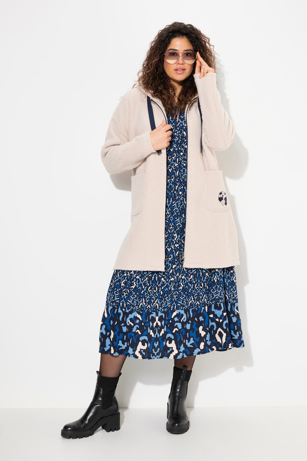 Große Größen Teddy-Longjacke, Damen, beige, Größe: 46/48, Polyester/Baumwolle, Ulla Popken von Ulla Popken