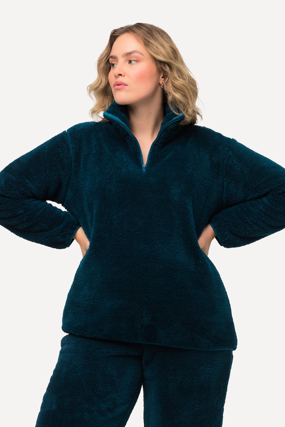 Große Größen Teddyfleece-Pullover, Damen, türkis, Größe: 46/48, Polyester, Ulla Popken von Ulla Popken