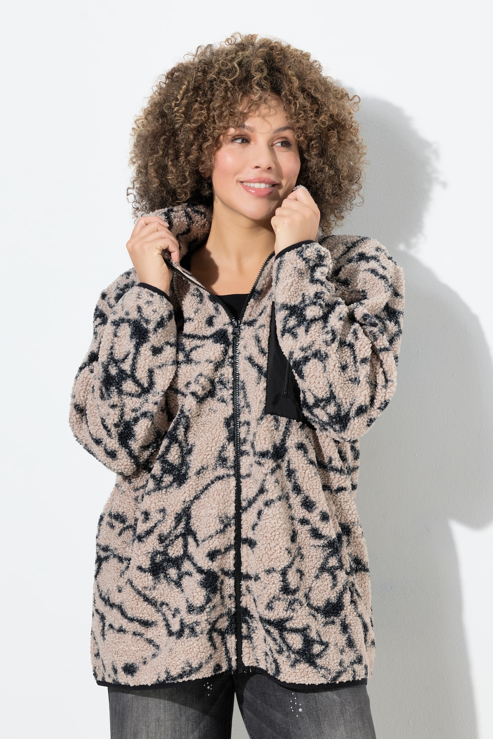 Große Größen Teddyjacke, Damen, beige, Größe: 54/56, Polyester, Ulla Popken von Ulla Popken