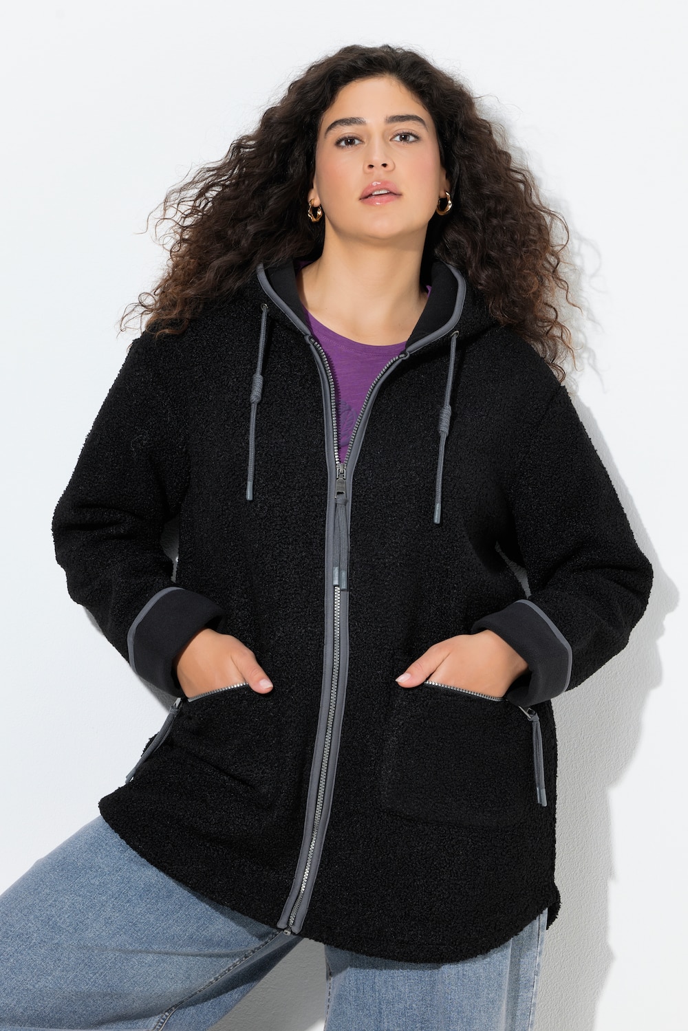 Große Größen Teddyjacke, Damen, schwarz, Größe: 42/44, Polyester, Ulla Popken von Ulla Popken