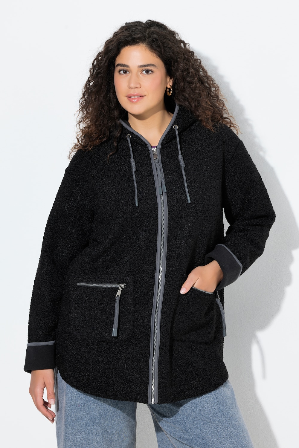 Große Größen Teddyjacke, Damen, schwarz, Größe: 46/48, Polyester, Ulla Popken von Ulla Popken