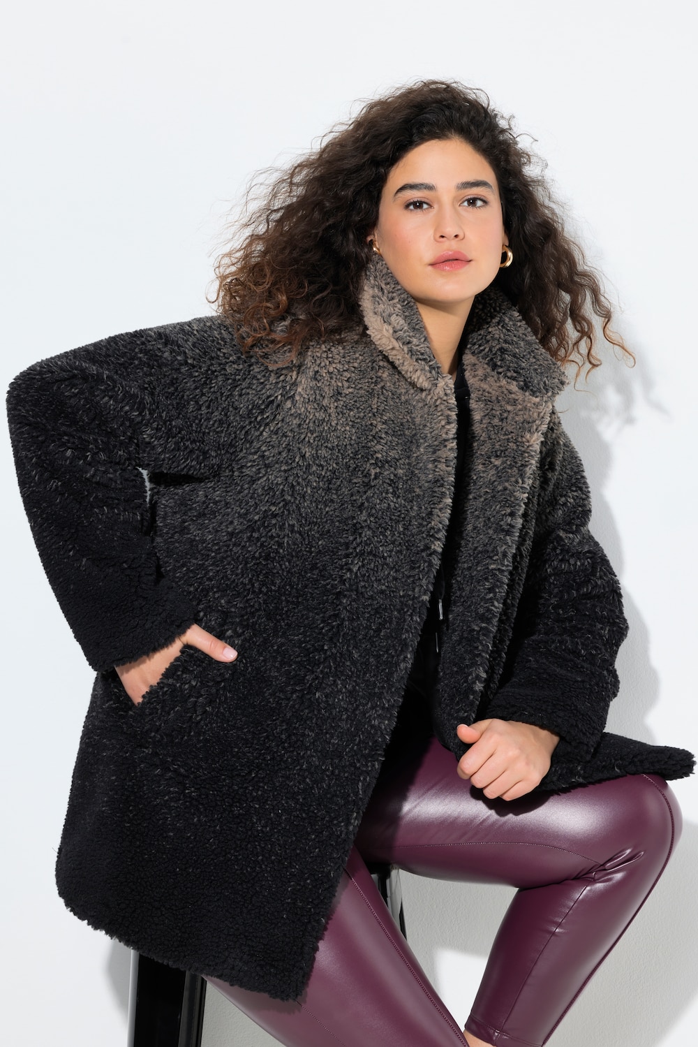 Große Größen Teddymantel, Damen, schwarz, Größe: 50/52, Polyester, Ulla Popken von Ulla Popken