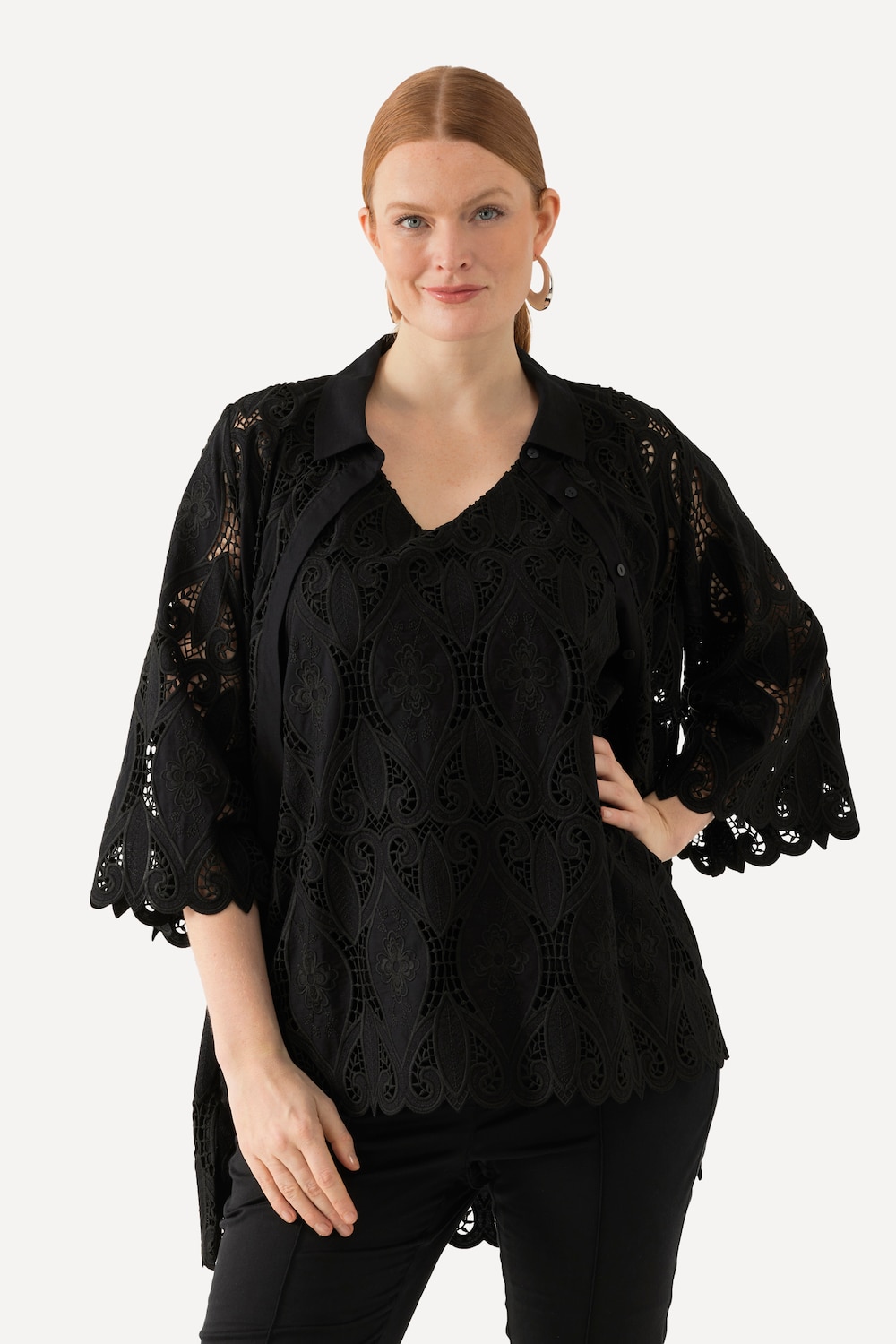 Große Größen Top, Damen, schwarz, Größe: 42/44, Viskose/Polyester/Baumwolle, Ulla Popken von Ulla Popken