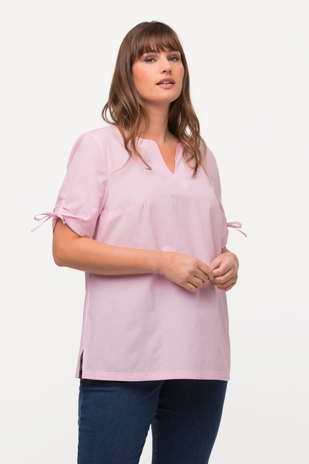 Große Größen Trachten-Karobluse, Damen, rosa, Größe: 46/48, Baumwolle/Polyester, Ulla Popken von Ulla Popken