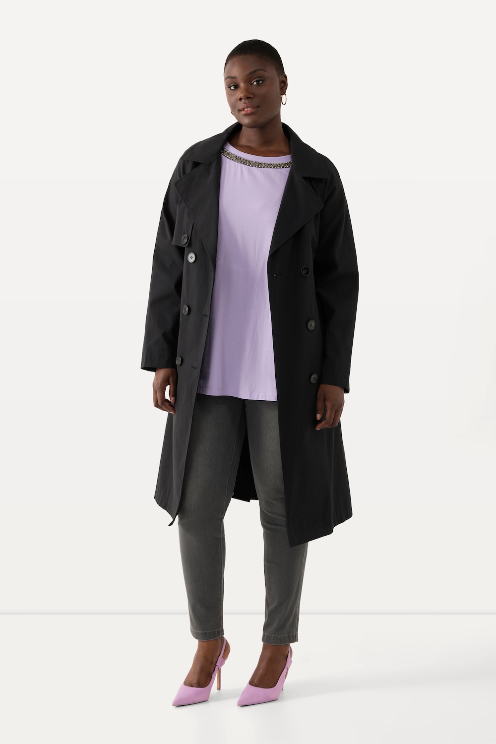 Große Größen Trenchcoat, Damen, schwarz, Größe: 50/52, Polyester/Baumwolle/Synthetische Fasern, Ulla Popken von Ulla Popken