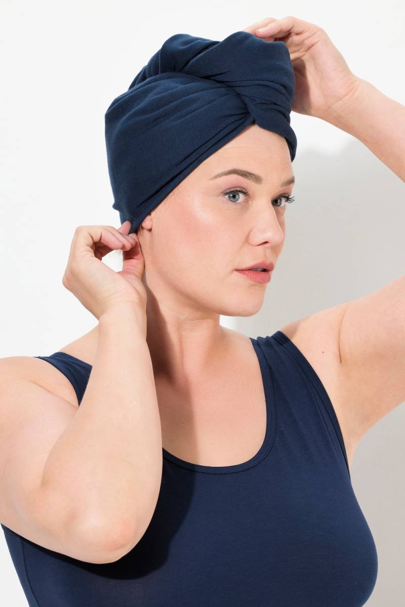 Große Größen Turban-Handtuch, Damen, blau, Größe: One Size, Baumwolle/Polyester, Ulla Popken von Ulla Popken