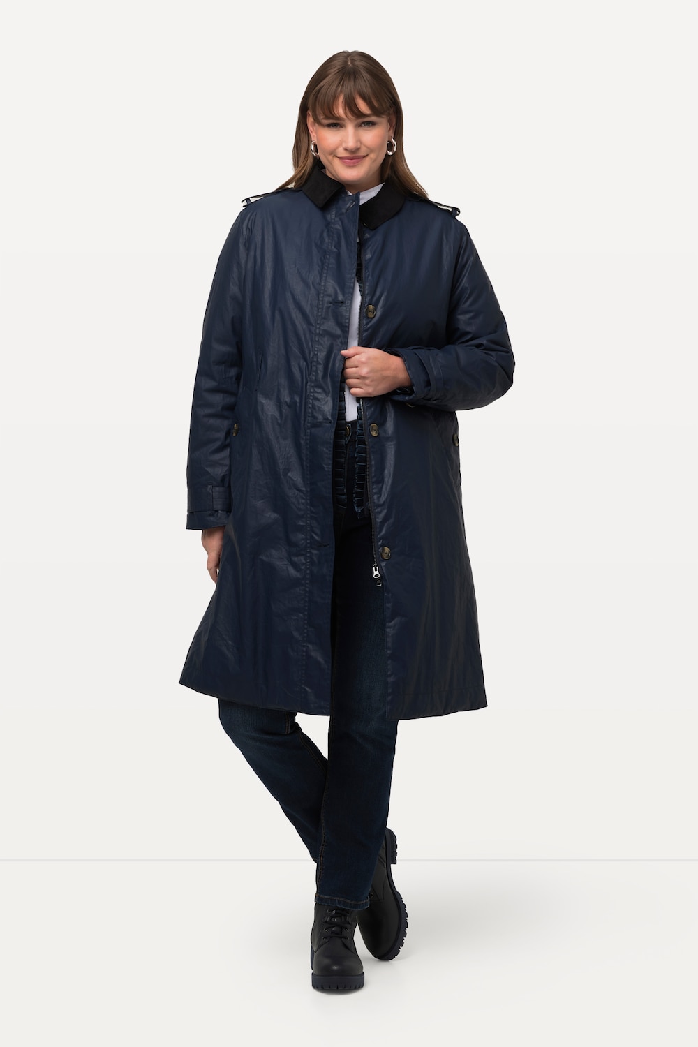 Große Größen Wachsjacke, Damen, blau, Größe: 42/44, Polyester/Baumwolle, Ulla Popken von Ulla Popken