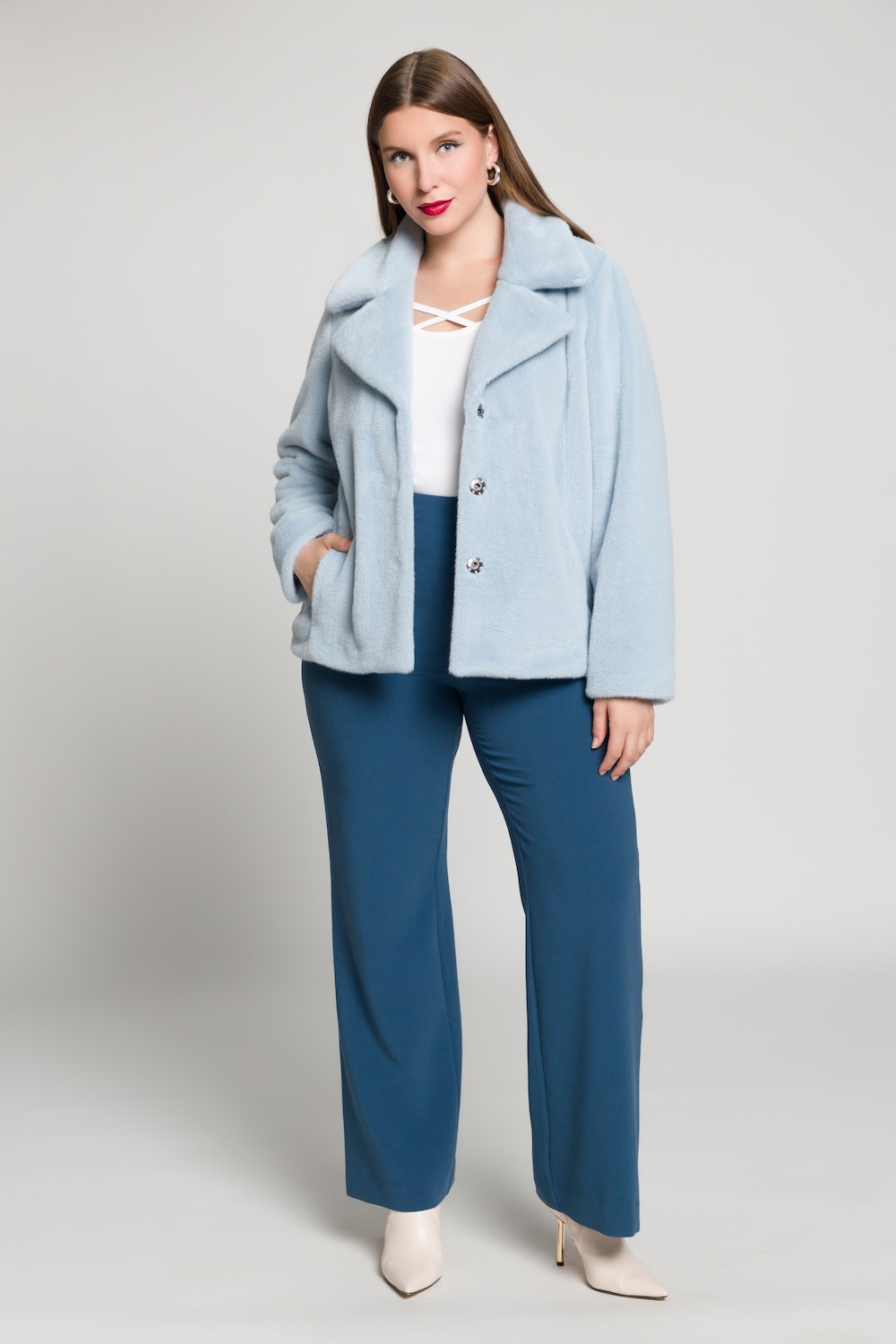 Große Größen Webpelz-Jacke, Damen, blau, Größe: 50/52, Polyester, Ulla Popken von Ulla Popken