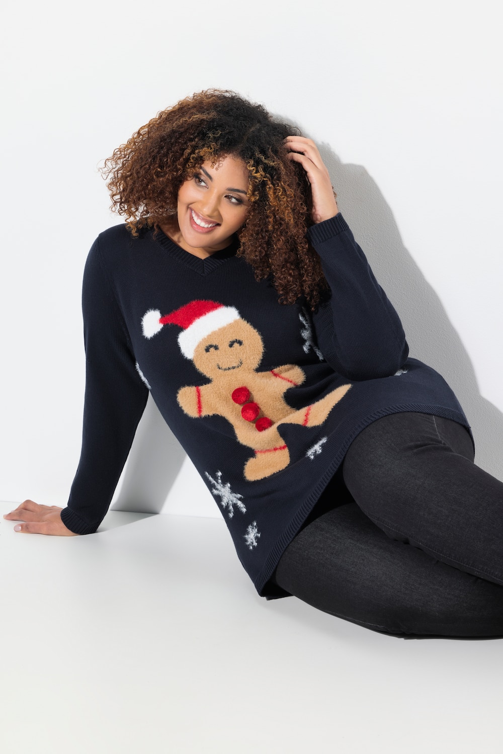 Große Größen Weihnachts-Pullover, Damen, blau, Größe: 46/48, Baumwolle/Synthetische Fasern, Ulla Popken von Ulla Popken