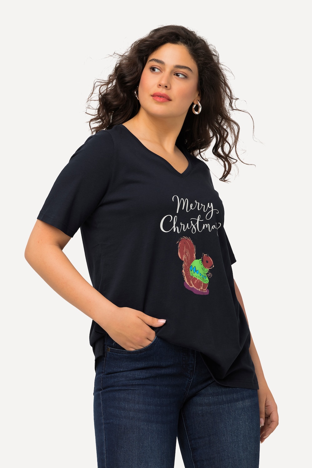 Große Größen Weihnachts-Shirt, Damen, blau, Größe: 46/48, Baumwolle, Ulla Popken von Ulla Popken