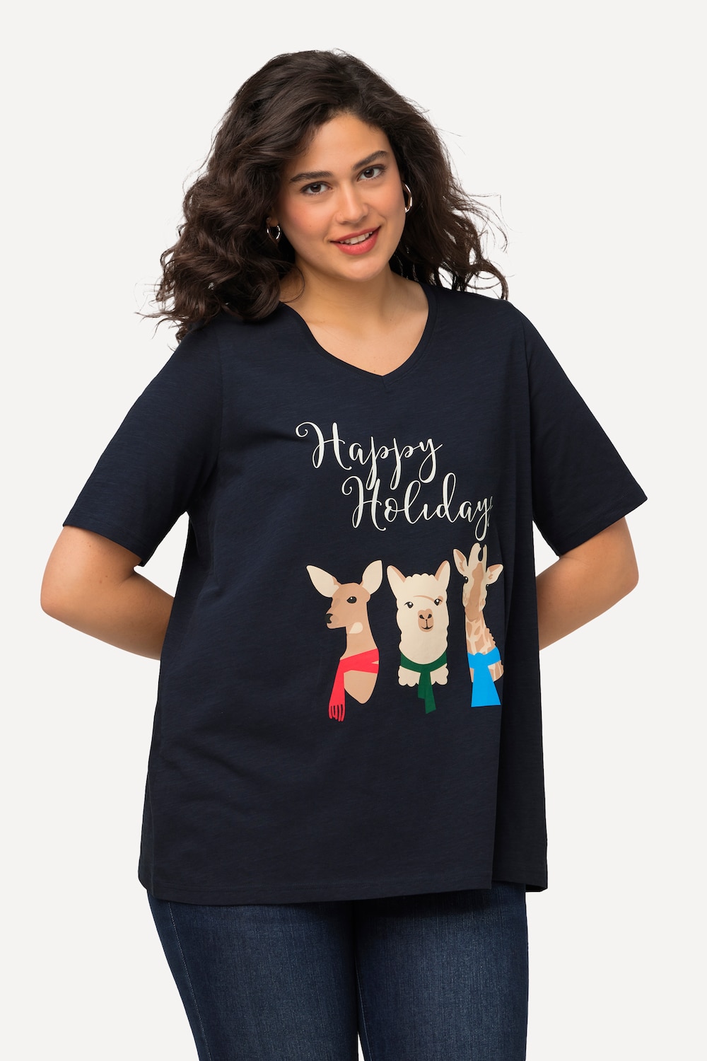 Große Größen Weihnachts-Shirt, Damen, blau, Größe: 50/52, Baumwolle, Ulla Popken von Ulla Popken