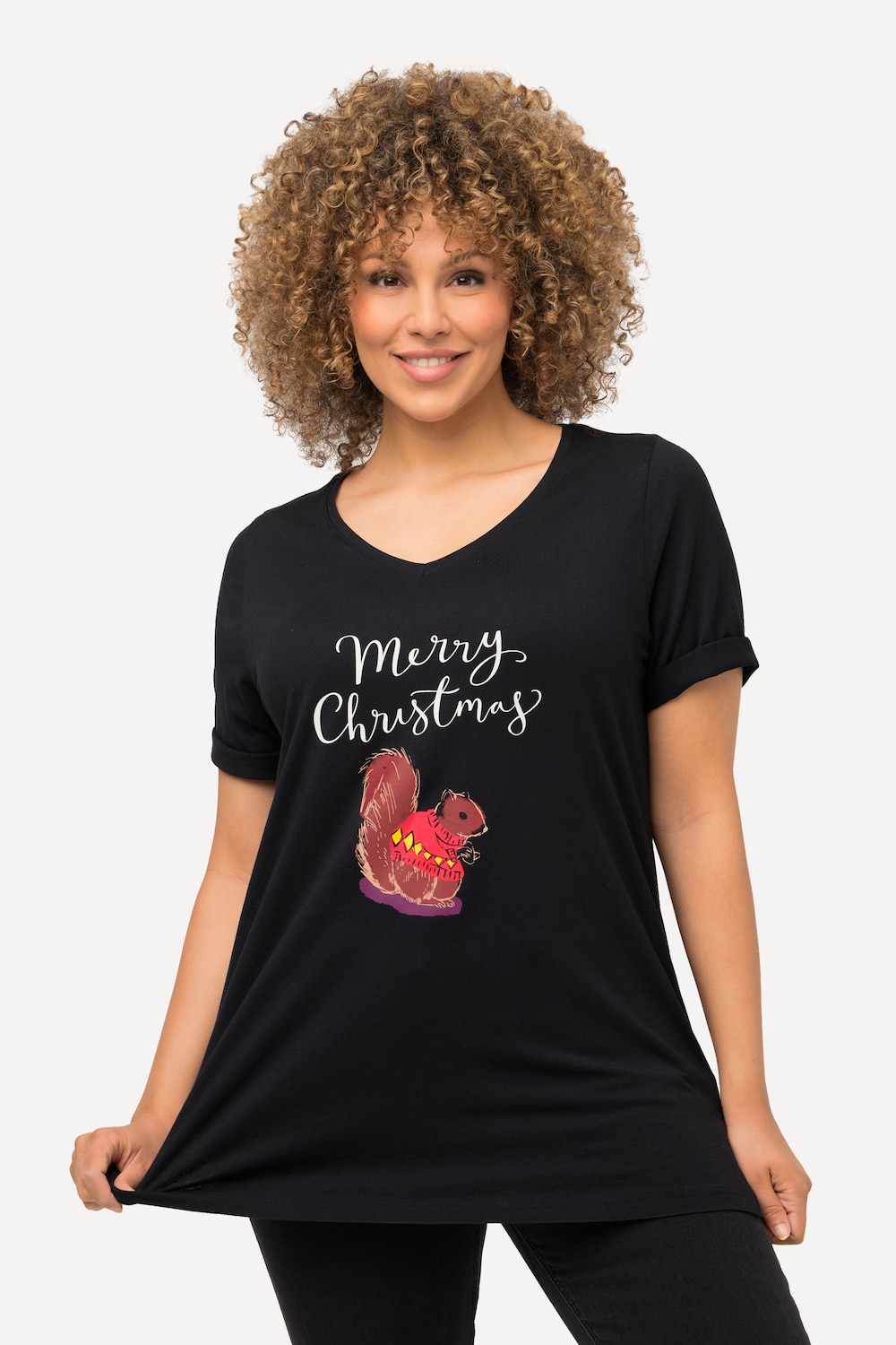 Große Größen Weihnachts-Shirt, Damen, schwarz, Größe: 46/48, Baumwolle, Ulla Popken von Ulla Popken