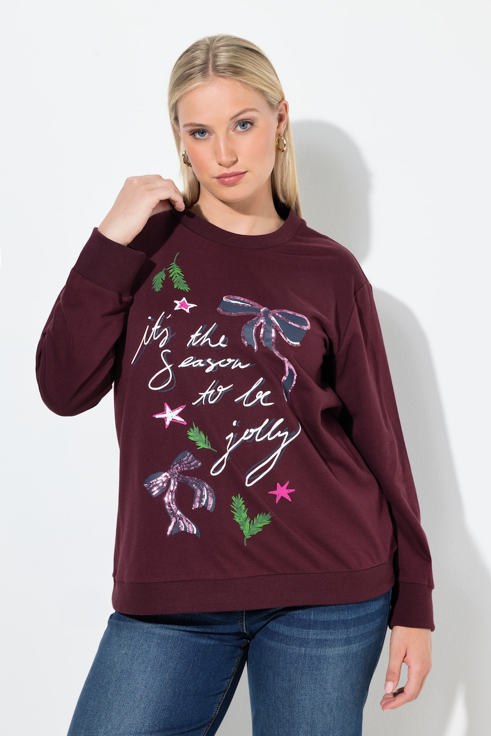 Große Größen Weihnachts-Sweatshirt, Damen, lila, Größe: 50/52, Baumwolle/Polyester, Ulla Popken von Ulla Popken